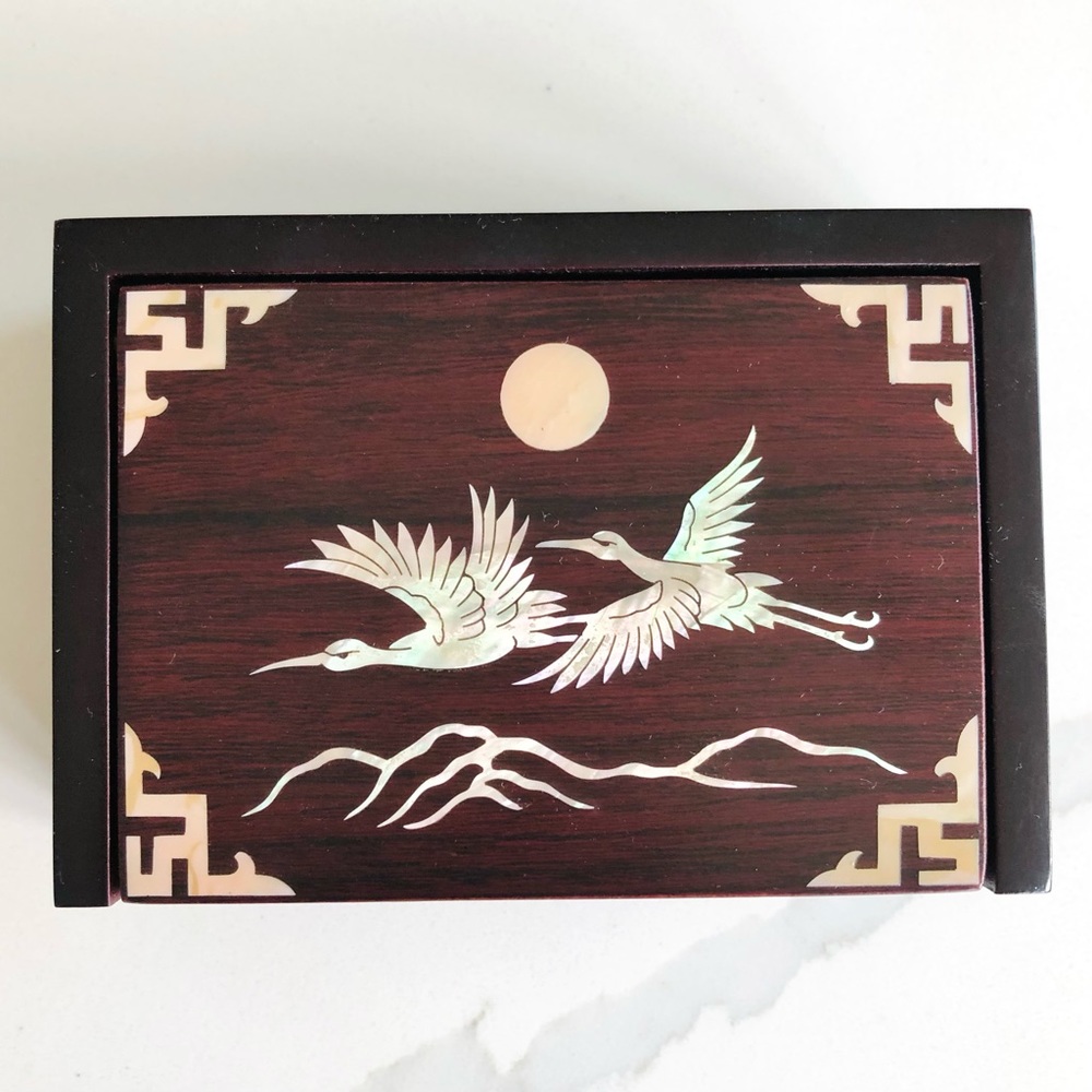 Abalone Inlay Wood Jewelry Box - Crane - Picture 4 of 11